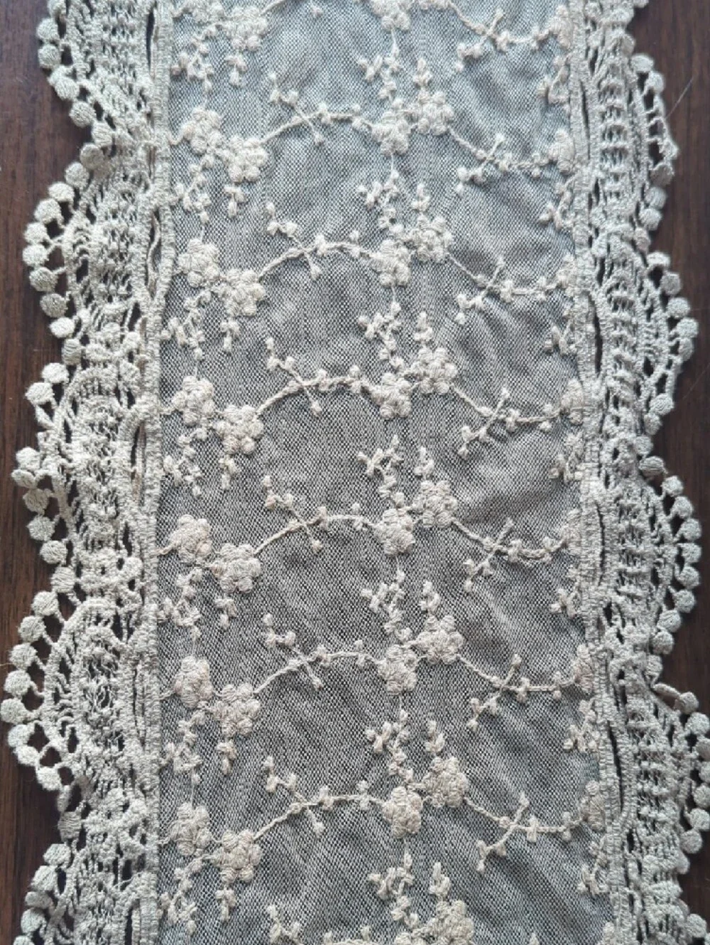 Handcrafted Cream Lace Wall Tapestry with Floral Embroidery